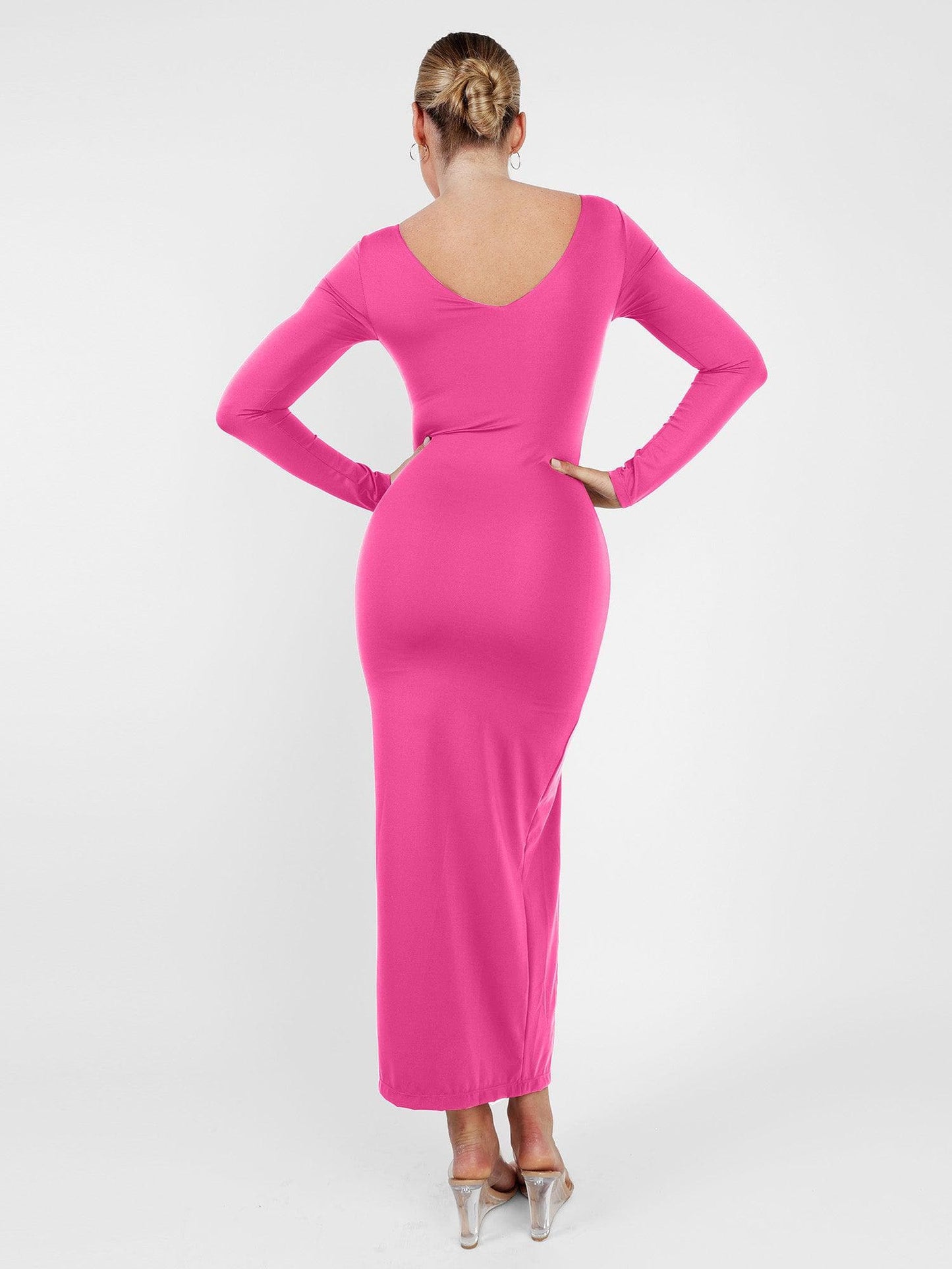 AMARA – Shaping Maxi Jurk met V-Hals & Lange Mouwen