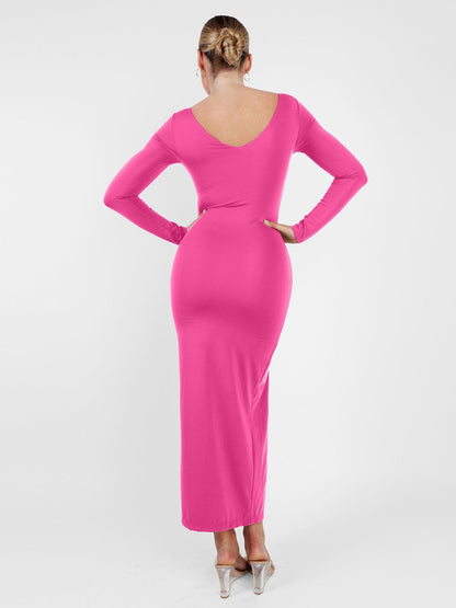 AMARA – Shaping Maxi Jurk met V-Hals & Lange Mouwen