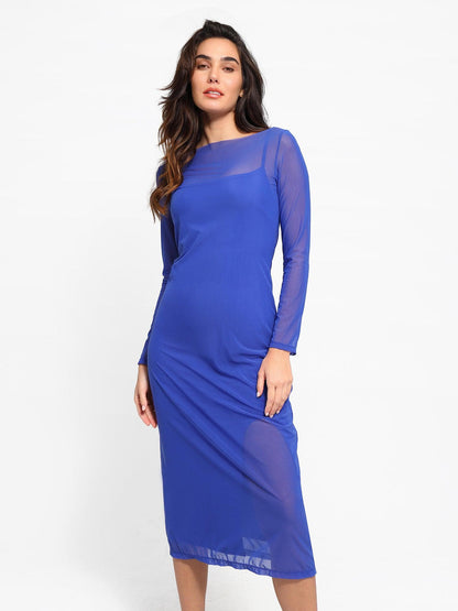 NOIR – Slimming Midi Jurk met Mesh Overlay