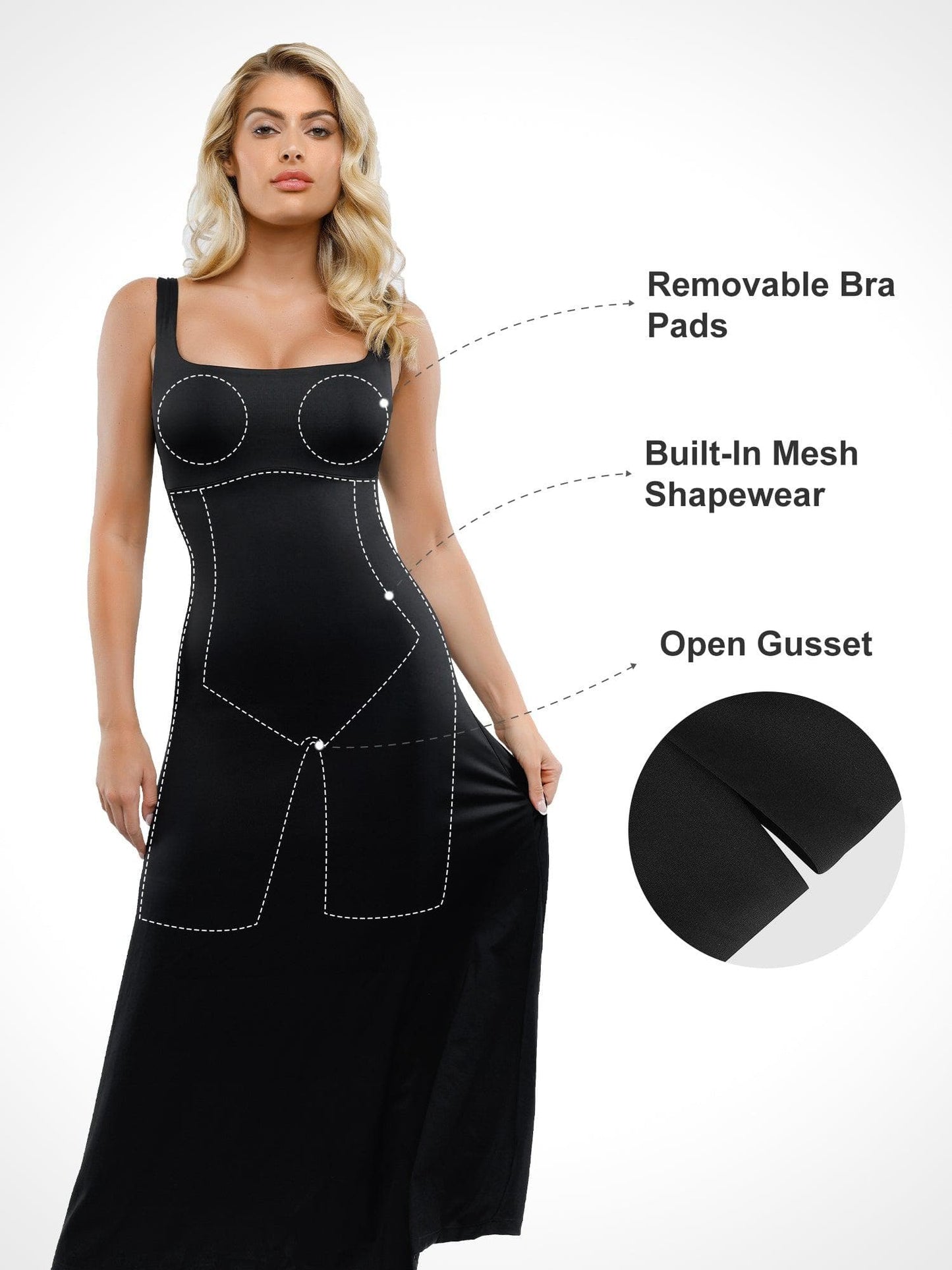 MILENA – Shaping A-Lijn Maxi Jurk met Square Neck
