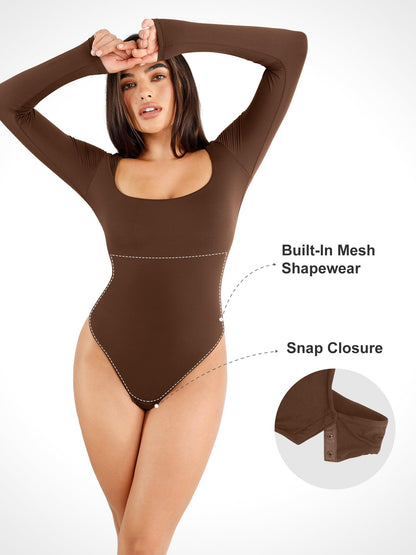 Shapewear Cloudsense Long Sleeve Seamless Bodysuit - LivingCurves Soft Tops Body Shaper Winter Brown / S
