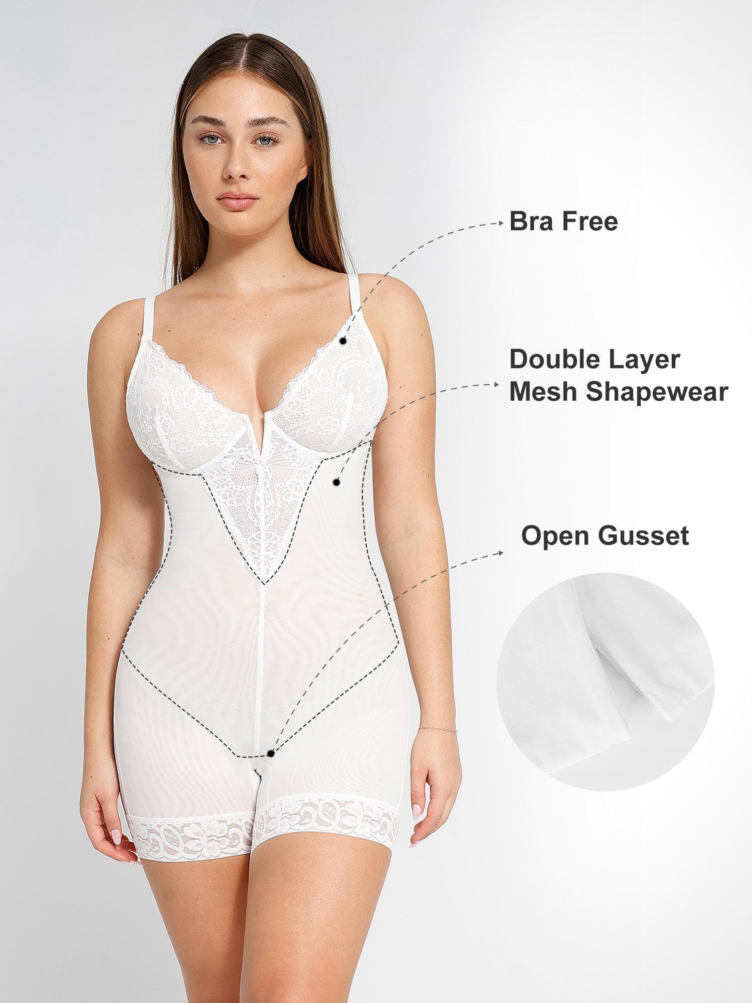 ELYSIA – Lace Bodysuit - LivingCurves Sexy Shaping Daily Outfits Kant Deep-V (valt klein) / Zwart / S