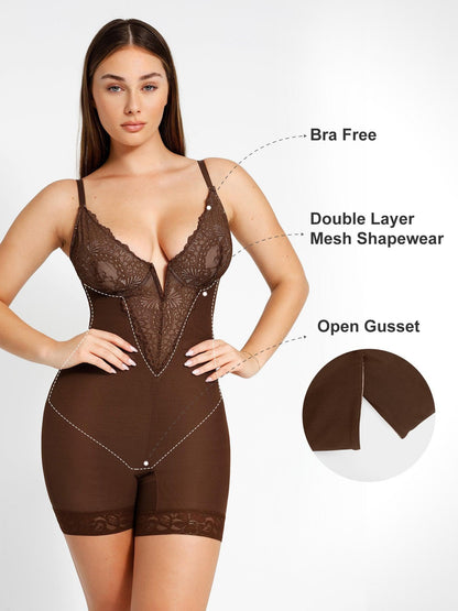 ELYSIA – Lace Bodysuit - LivingCurves Sexy Shaping Daily Outfits Kant Deep-V (valt klein) / Zwart / S