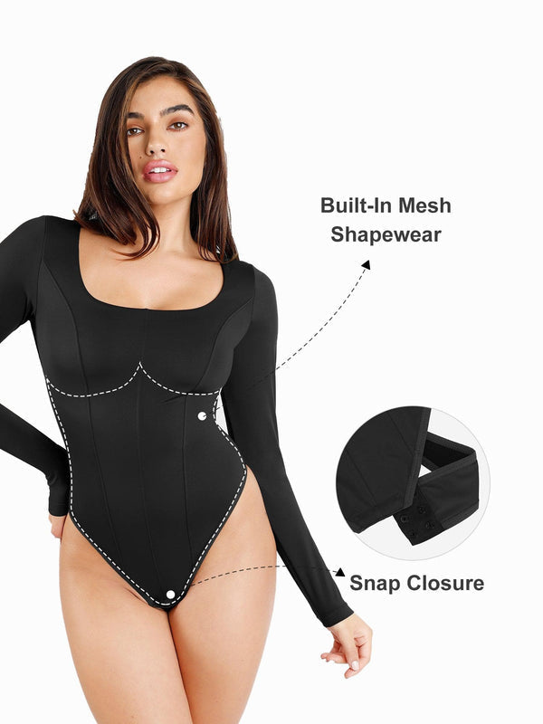 LIORA – Long Sleeve Tummy Control Bodysuit - LivingCurves Tops Body Shaper Winter Sale Bruin / S