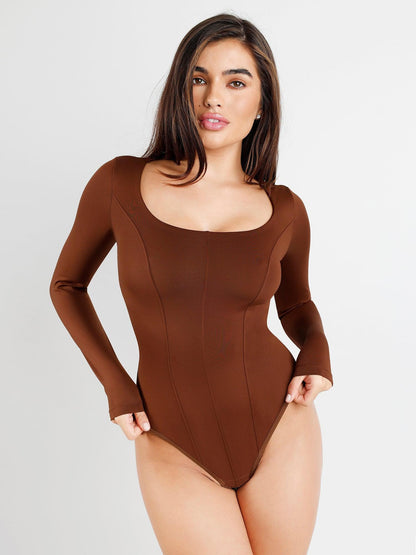 LIORA – Long Sleeve Tummy Control Bodysuit - LivingCurves Tops Body Shaper Winter Sale Bruin / S