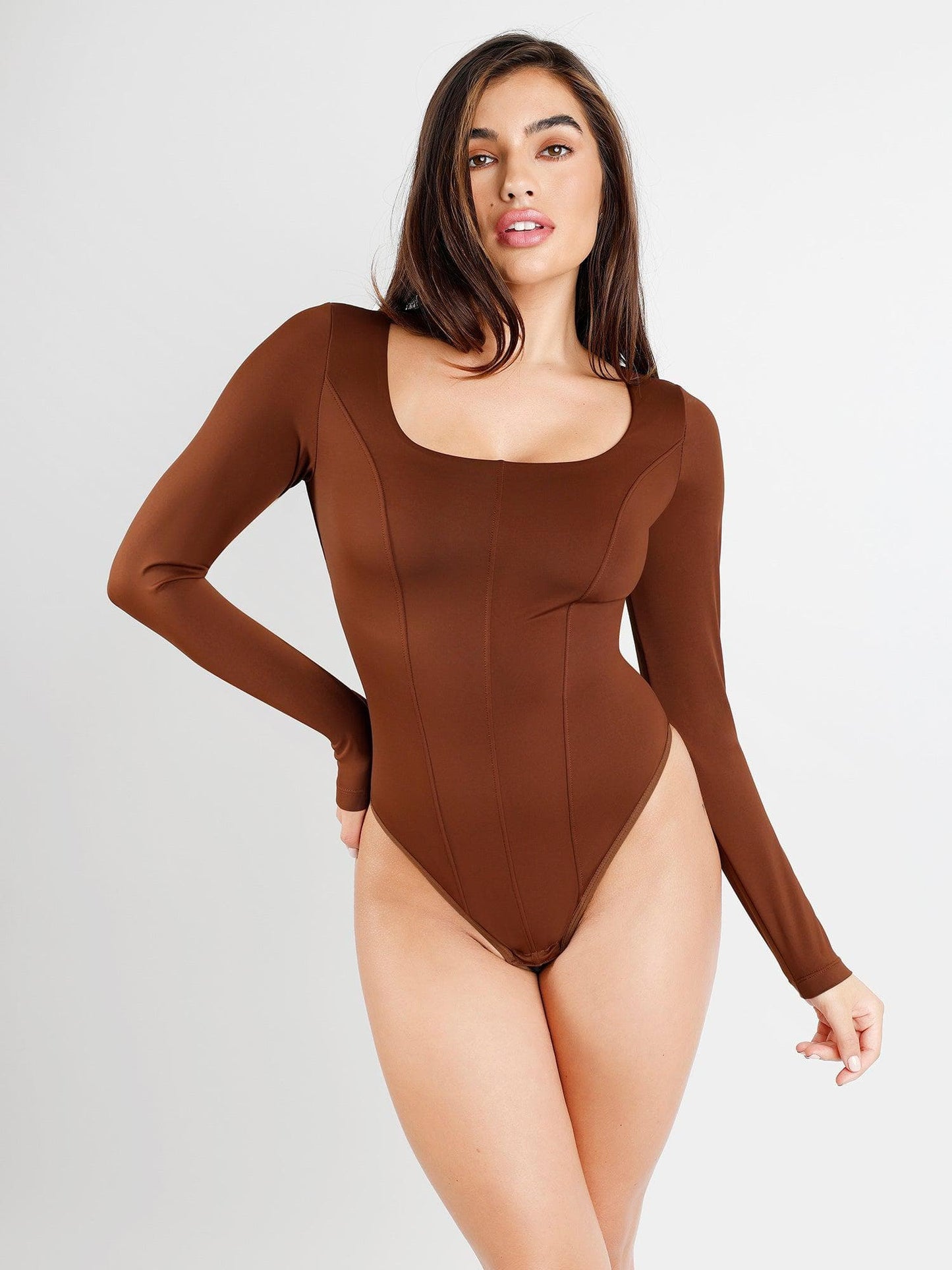 LIORA – Long Sleeve Tummy Control Bodysuit - LivingCurves Tops Body Shaper Winter Sale Bruin / S