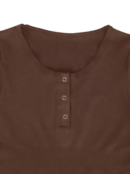 Shapewear Seamless Modal Long Sleeve Henley Bodysuit - LivingCurves Tops Body Shaper Winter Black / XS/S