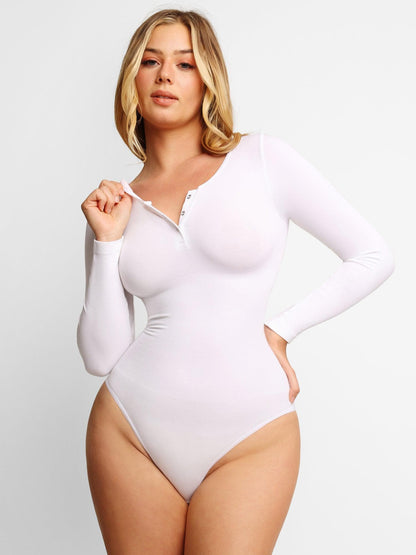 Shapewear Seamless Modal Smoothing Thong Bodysuits - LivingCurves Comfy Tops Body Shapers Long Sleeve / White / XS/S