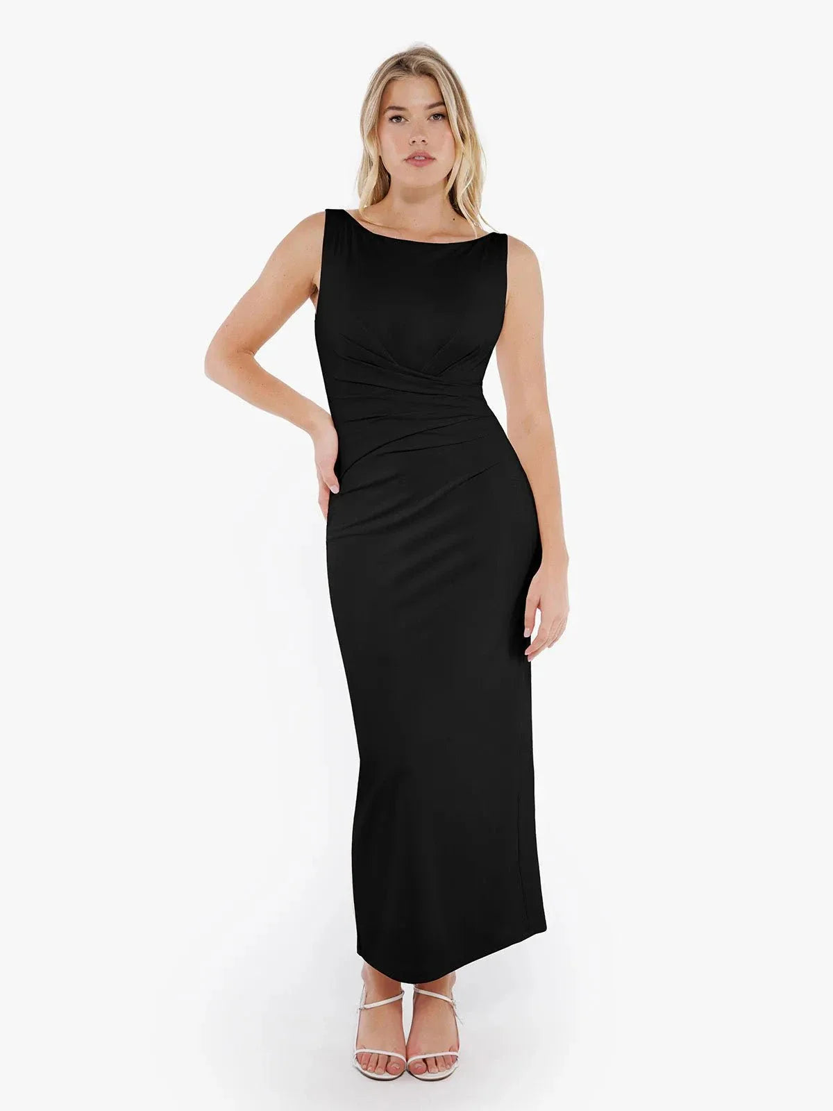 CAELIA – Shaping Boatneck Maxi Dress - LivingCurves Zwart / XS