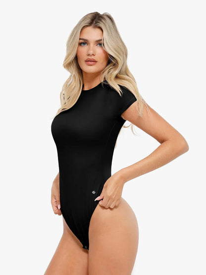 Shapewear Cloudsense Short Sleeve Crew-Neck Bodysuit - LivingCurves Soft Comfy Tops Body Shaper Black / S