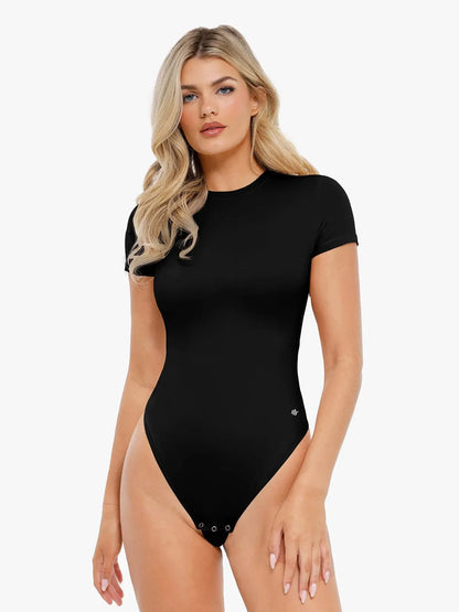 Shapewear Cloudsense Short Sleeve Crew-Neck Bodysuit - LivingCurves Soft Comfy Tops Body Shaper Black / S