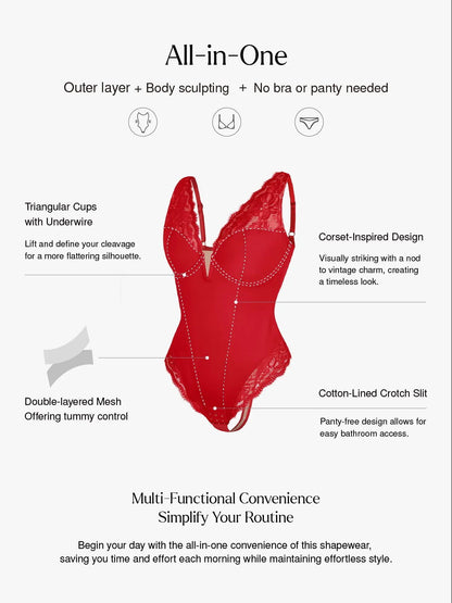 ALYA – Lace Hourglass Bodysuit - LivingCurves Sexy Tops Body Shaper Wit / XS