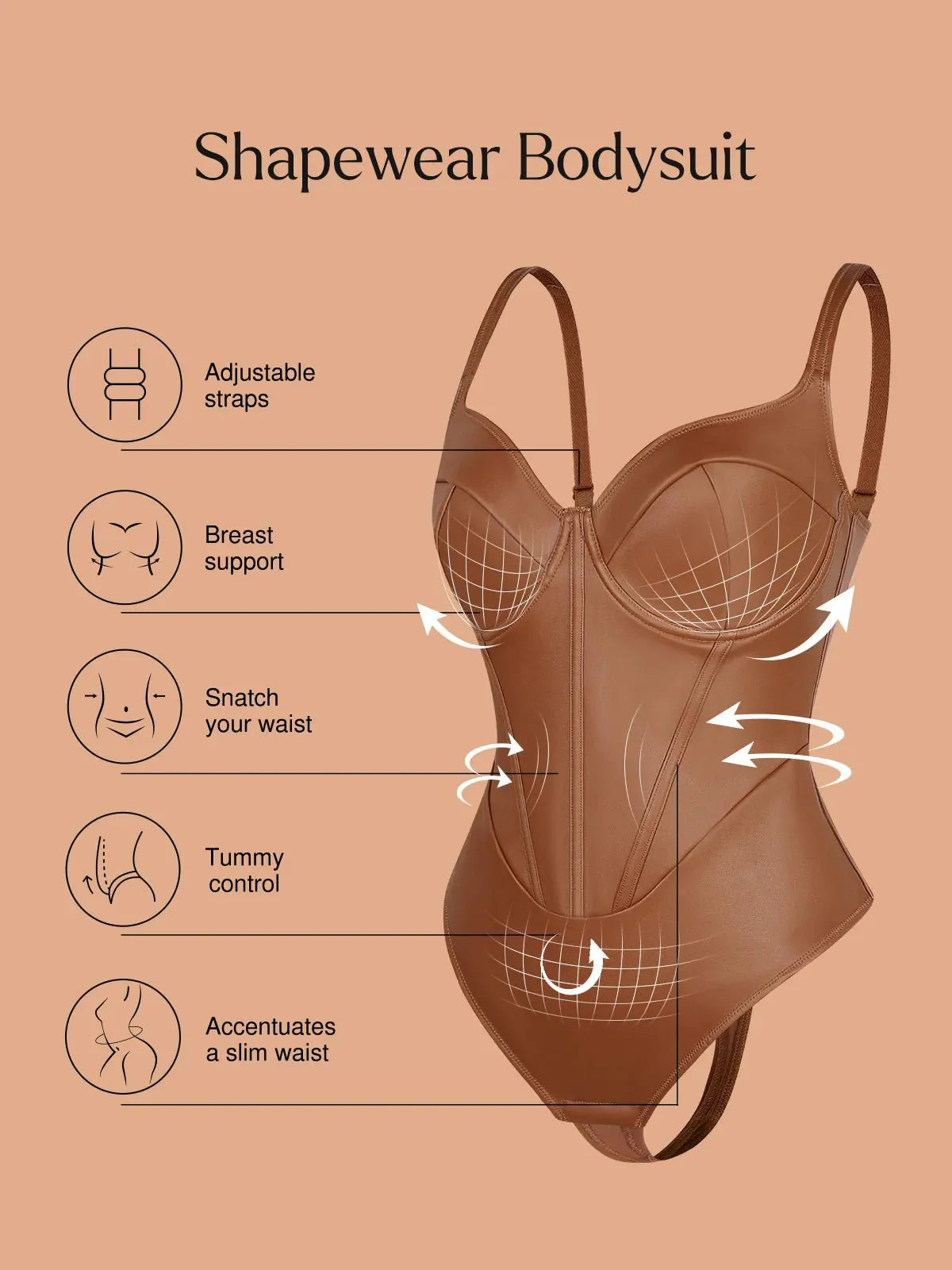 LIVIA – Faux Leather V-Neck Bodysuit - LivingCurves Sculpting Tummy Control Sleeveless Body Shaper Zwart / XS