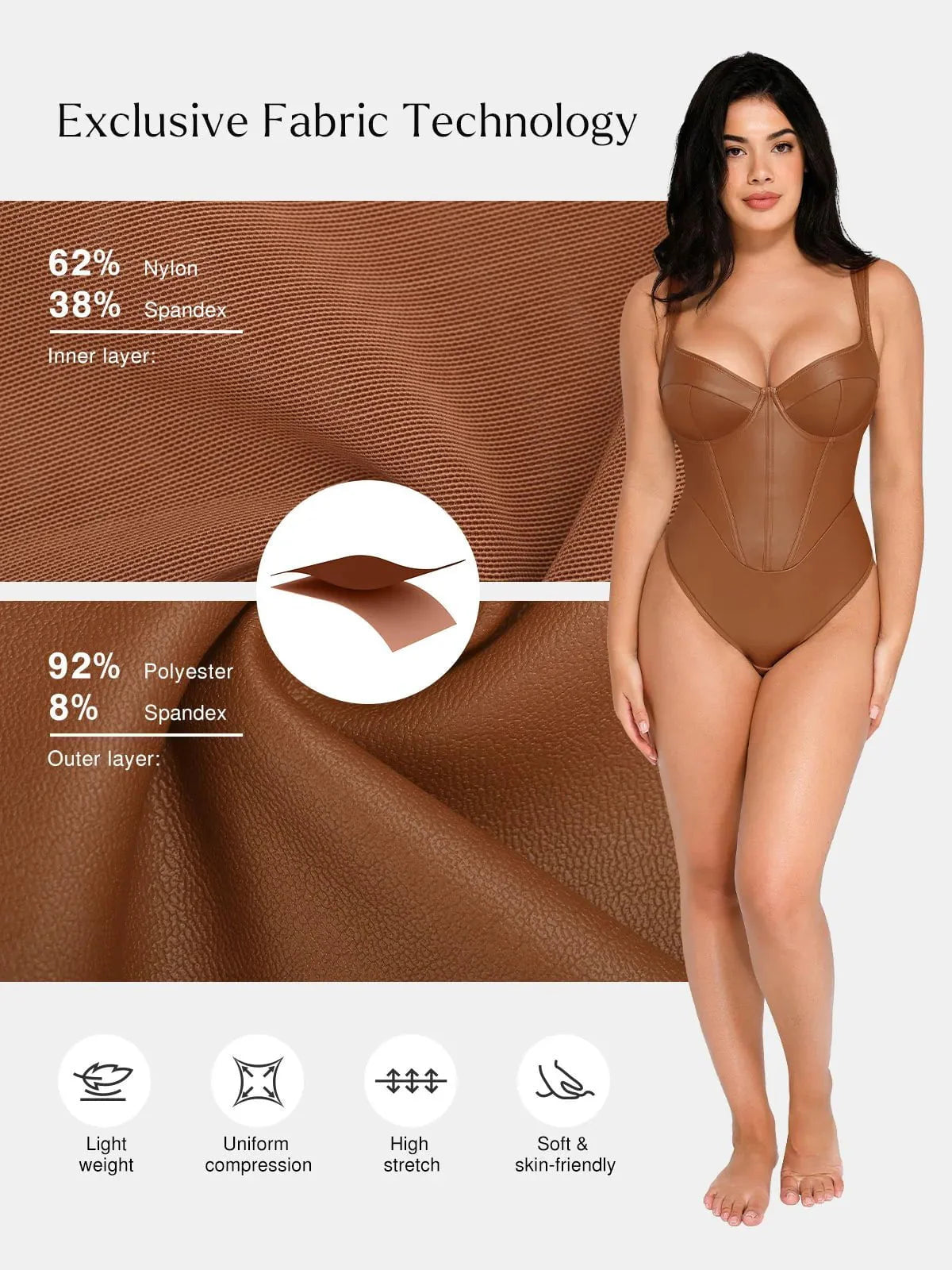 LIVIA – Faux Leather V-Neck Bodysuit - LivingCurves Sculpting Tummy Control Sleeveless Body Shaper Zwart / XS