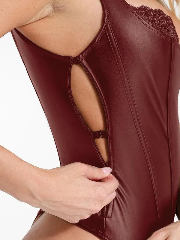 Shapewear Faux Leather Lace Balconette Sculpting Bodysuit - LivingCurves Sexy Tops Body Shaper Black / XS