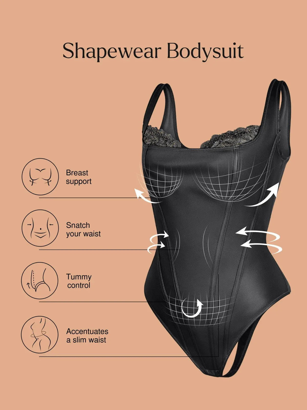 Shapewear Faux Leather Lace Balconette Sculpting Bodysuit - LivingCurves Sexy Tops Body Shaper Black / XS