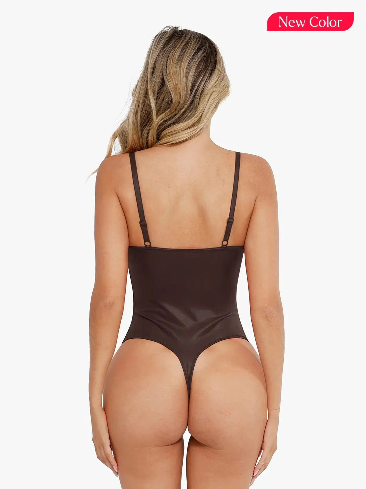 ELORA – Faux Leather Corset Bodysuit met Diepe V - LivingCurves Tops Body Shaper Tank Bruin / XS