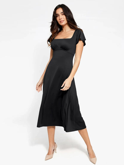 ELA – Sculpting Flutter Sleeve Midi Dress