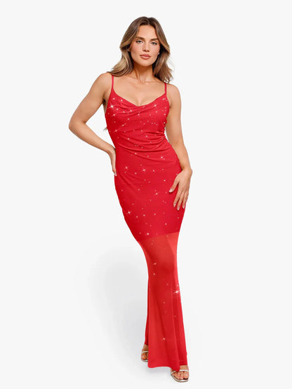 CELINE – Shaping Maxi Jurk met Kristal Mesh