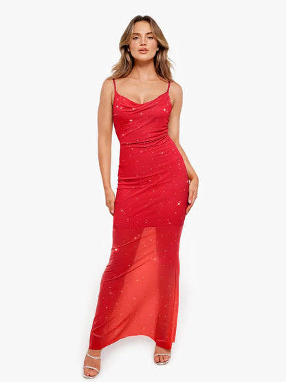 CELINE – Shaping Maxi Jurk met Kristal Mesh