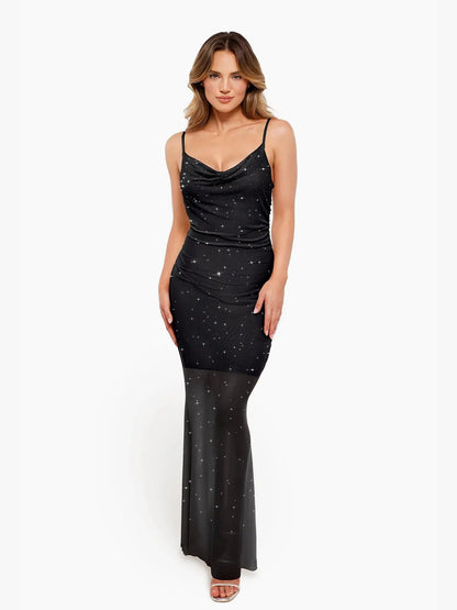 CELINE – Shaping Maxi Jurk met Kristal Mesh