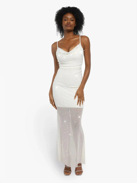 CELINE – Shaping Maxi Jurk met Kristal Mesh