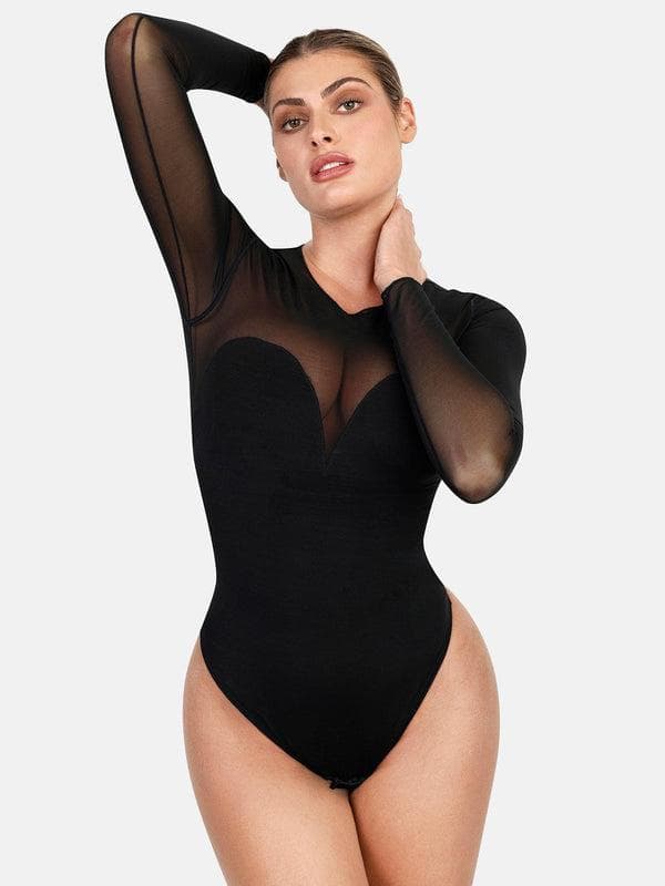 ELVIA – Lace Bodysuit met Lange Mouwen