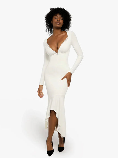 ELVA – Shapewear Maxi Jurk met Kant & Lange Mouwen
