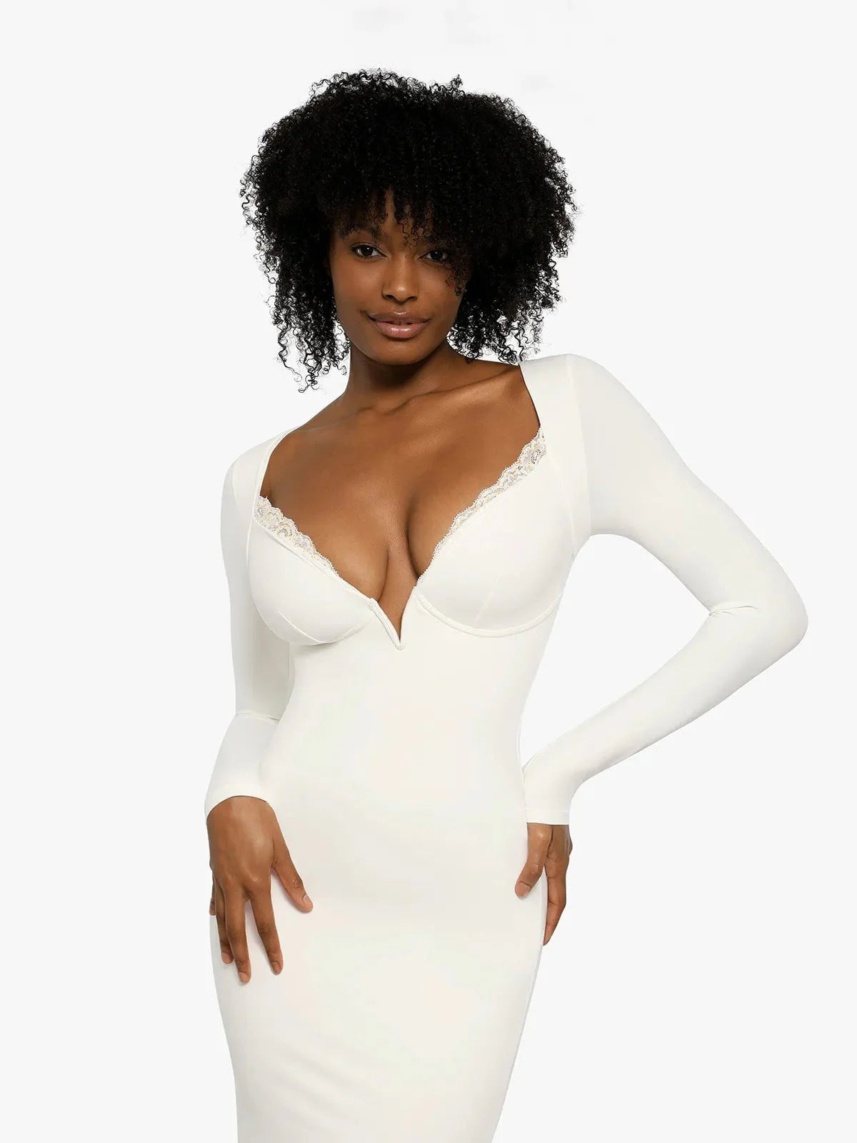 ELVA – Shapewear Maxi Jurk met Kant & Lange Mouwen