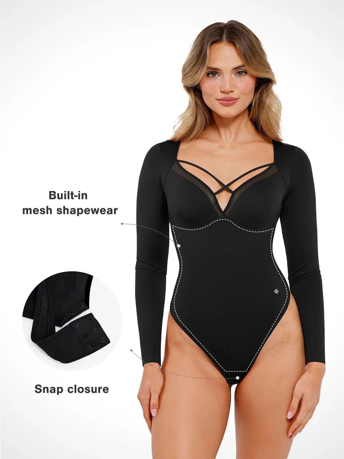 Shapewear Long Sleeve Mesh Inset Tummy Control Bodysuit - LivingCurves Tops Body Shaper Sculpting Winter Black / S