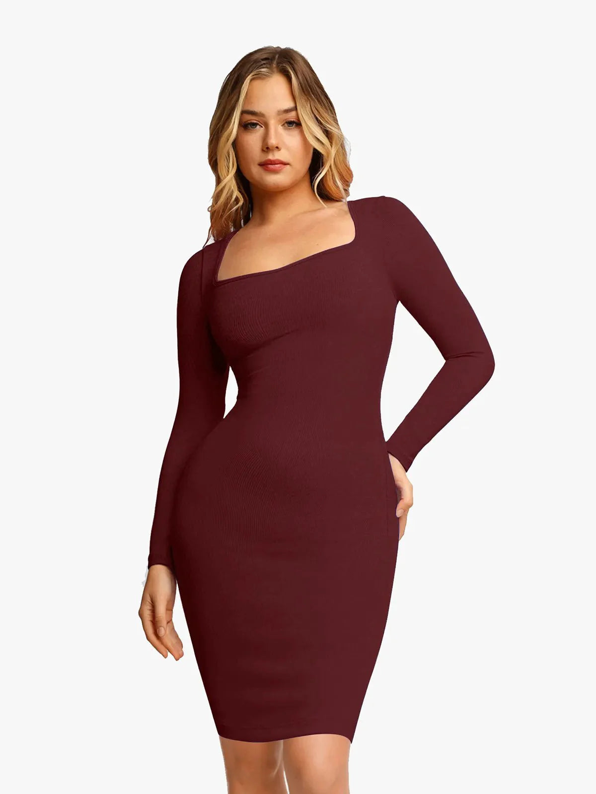 LOREN – Shaping Square Neck Midi Dress