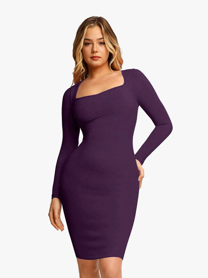 LOREN – Shaping Square Neck Midi Dress