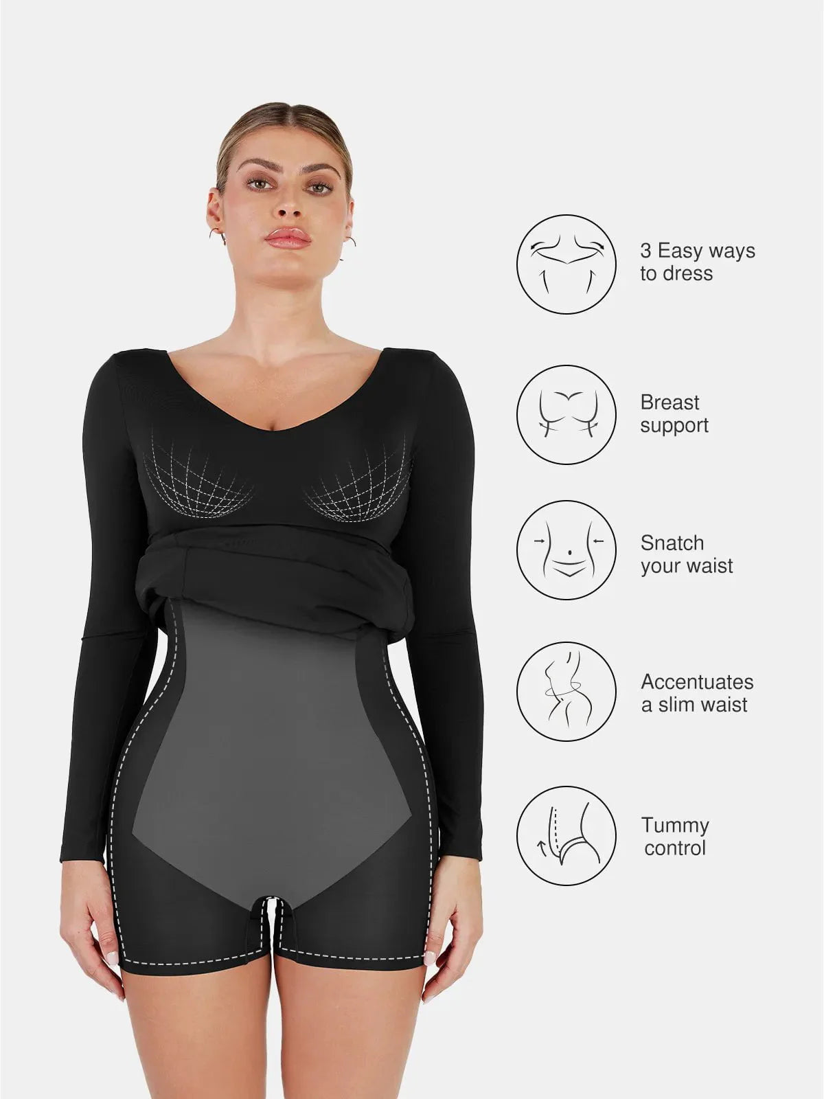 AMARA – Shaping Maxi Jurk met V-Hals & Lange Mouwen