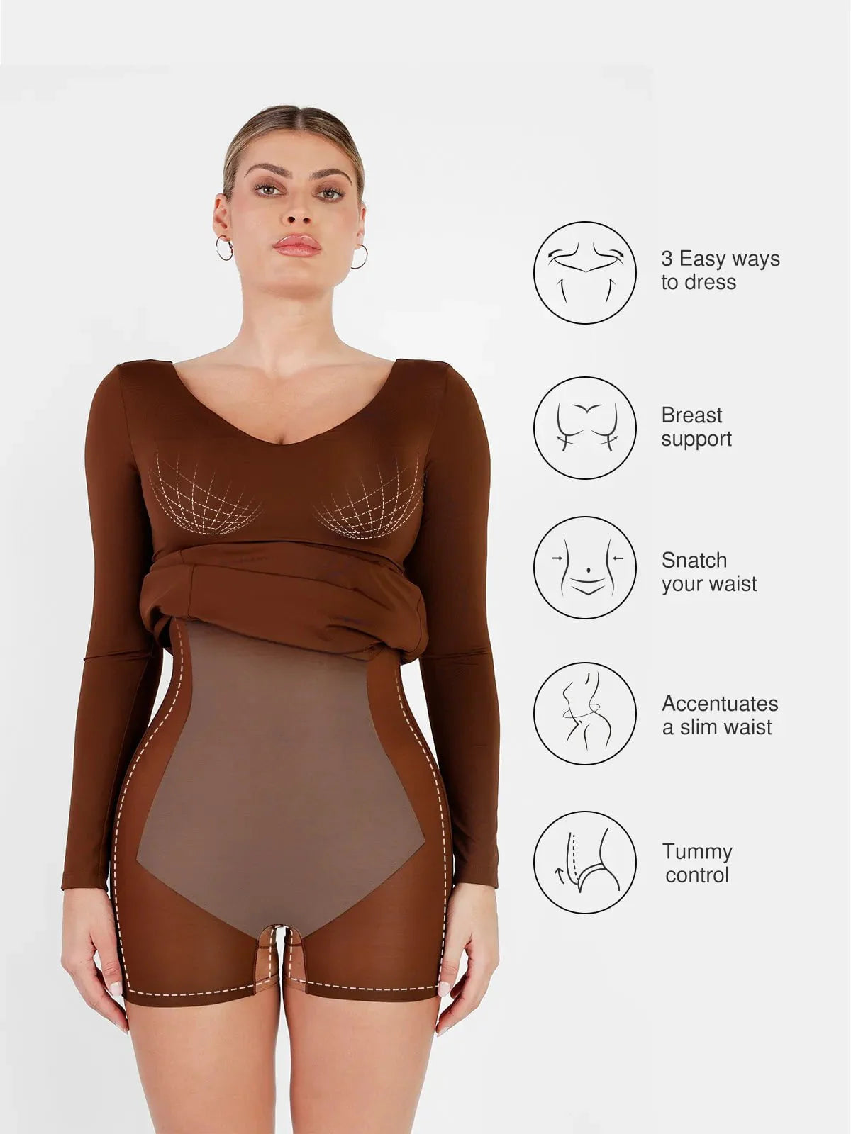 AMARA – Shaping Maxi Jurk met V-Hals & Lange Mouwen