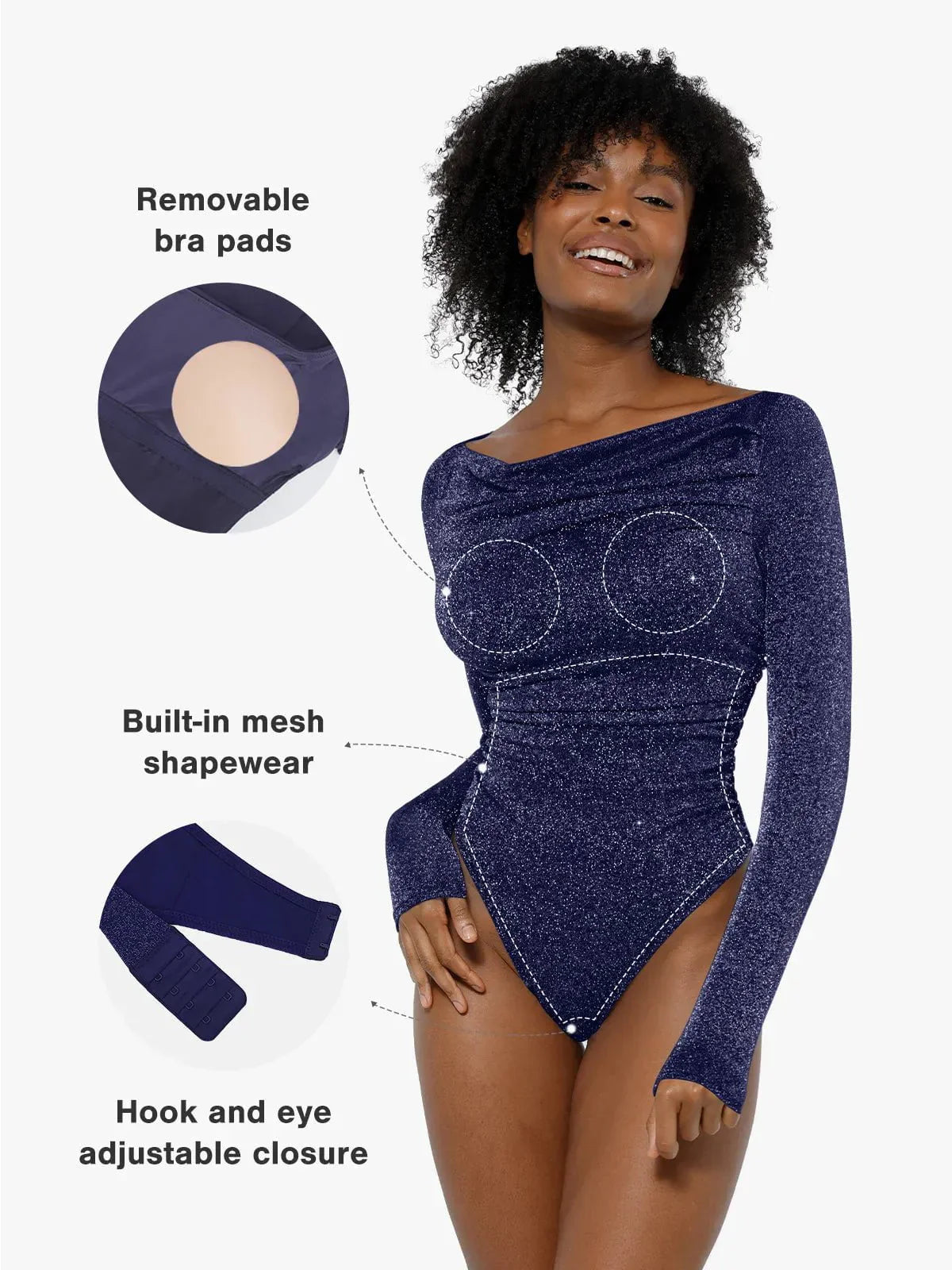 VERA – Metallic Knit Shaping Bodysuit met Lange Mouwen - LivingCurves Off Shoulder Shine Tops Body Shaper Winter Zwart / XS
