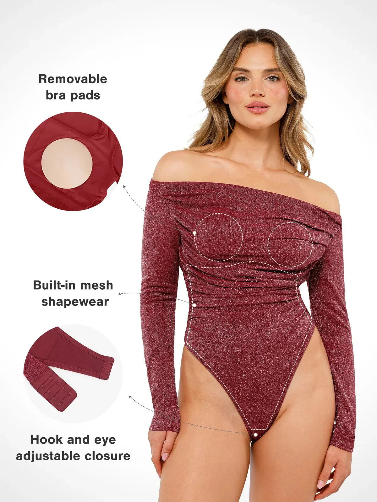 VERA – Metallic Knit Shaping Bodysuit met Lange Mouwen - LivingCurves Off Shoulder Shine Tops Body Shaper Winter Zwart / XS
