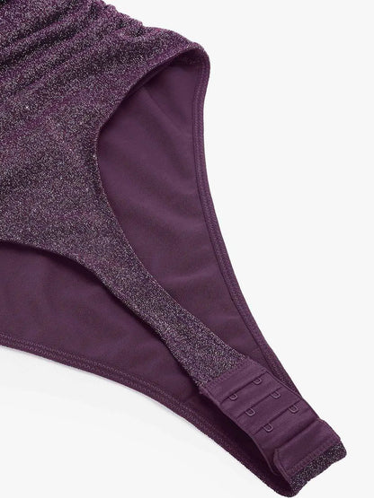 VERA – Metallic Knit Shaping Bodysuit met Lange Mouwen - LivingCurves Off Shoulder Shine Tops Body Shaper Winter Zwart / XS