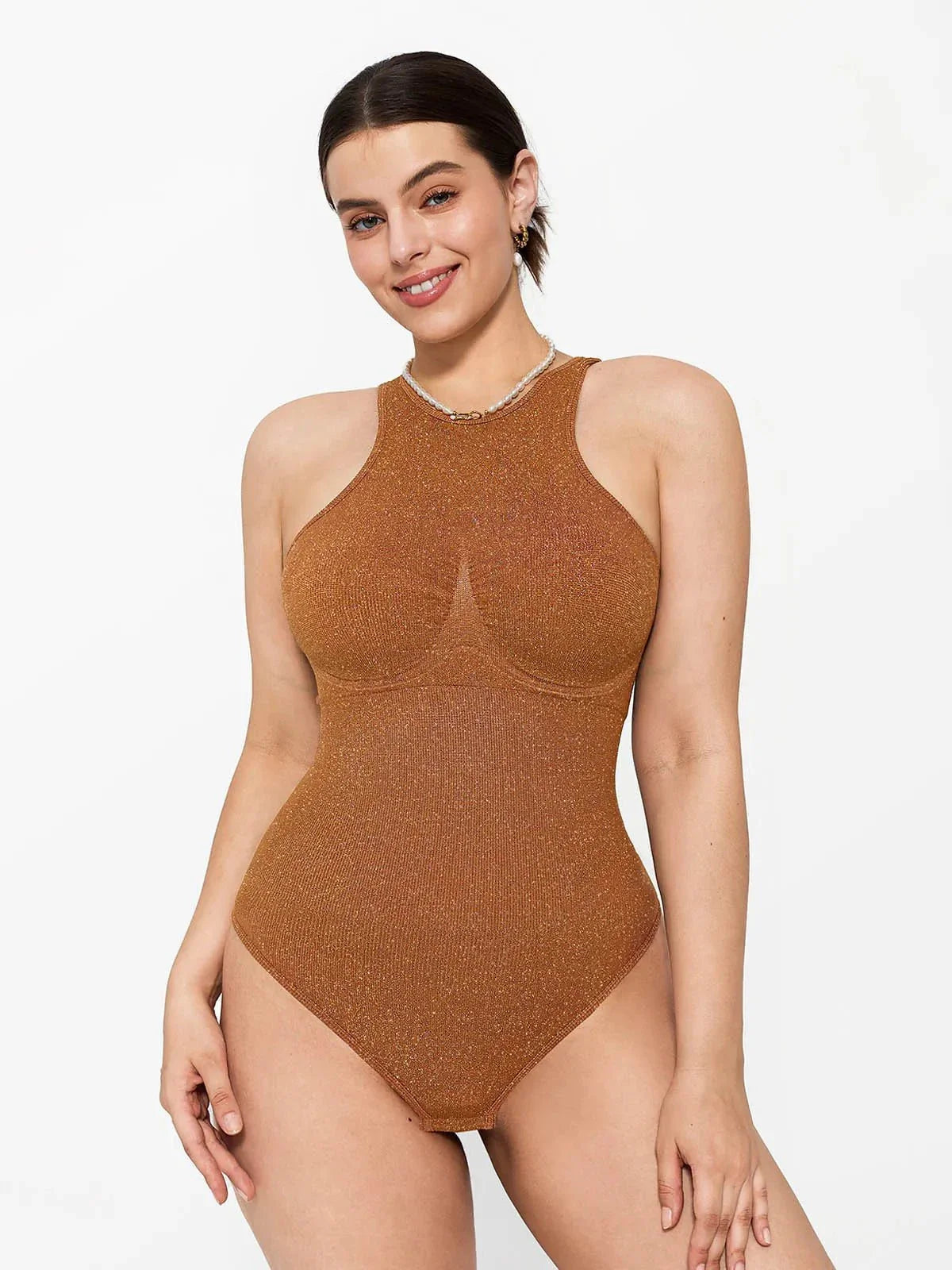 Shapewear Metallic Seamless Tummy-Control Bodysuit - LivingCurves Orange Yellow / XS