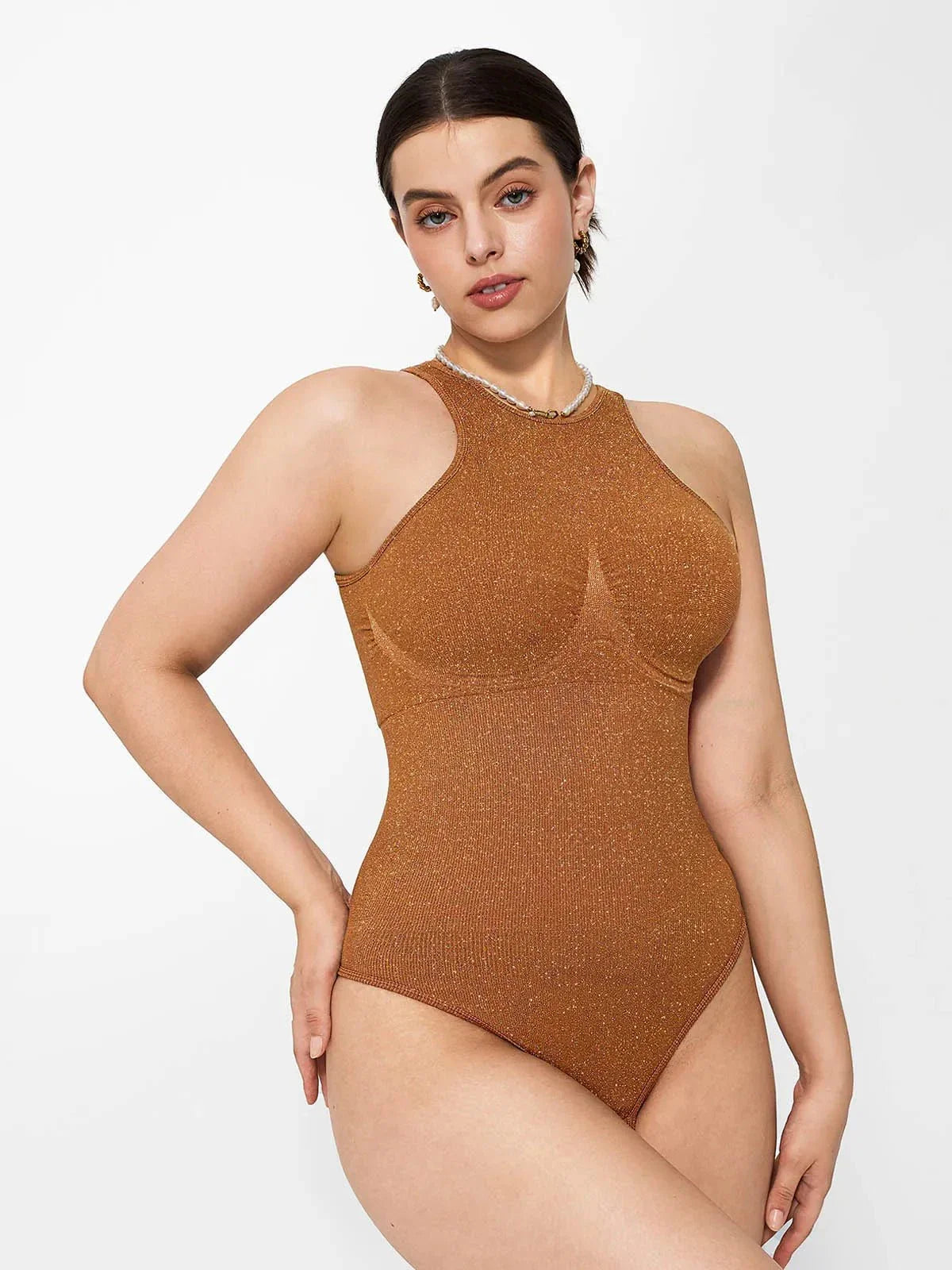 Shapewear Metallic Seamless Tummy-Control Bodysuit - LivingCurves Orange Yellow / XS