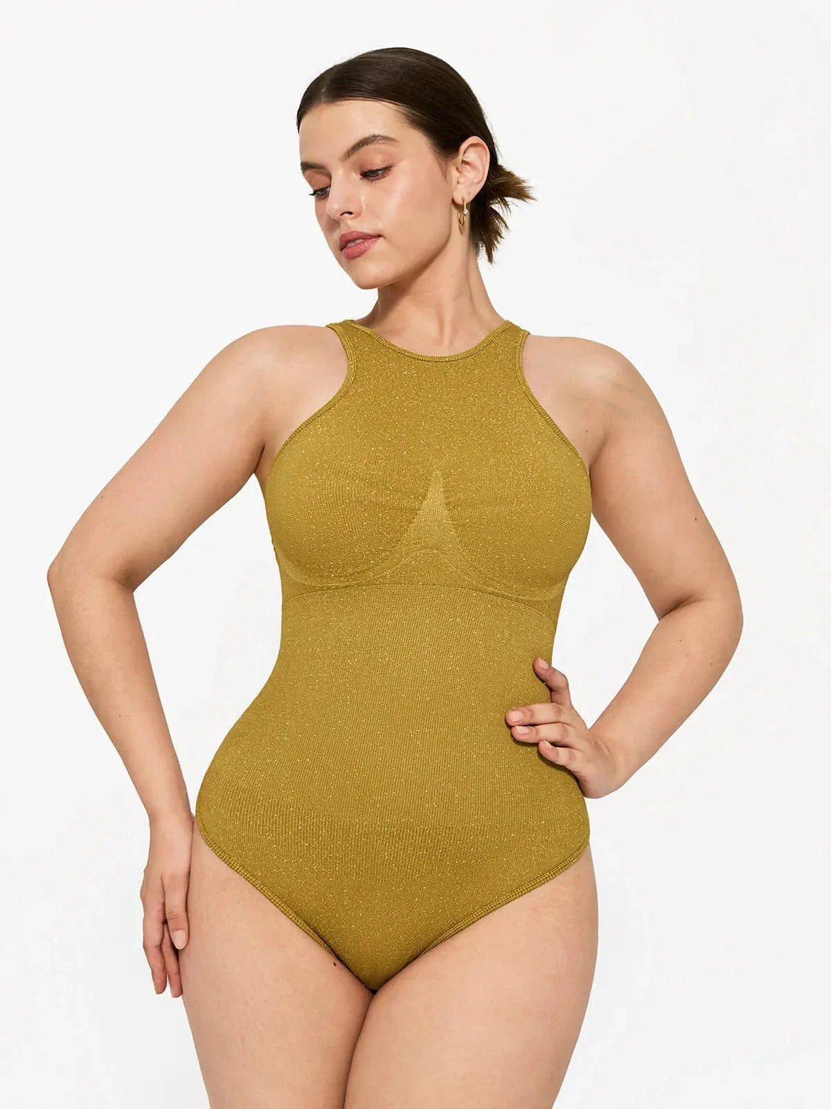 Shapewear Metallic Seamless Tummy-Control Bodysuit - LivingCurves Orange Yellow / XS