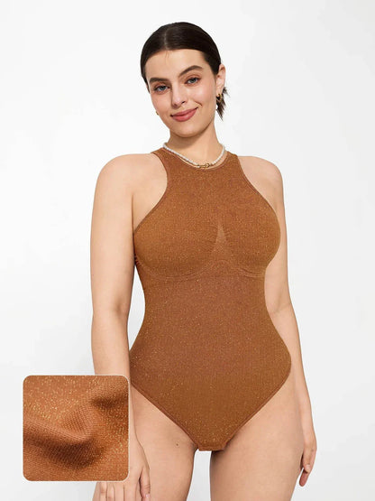 Shapewear Metallic Seamless Tummy-Control Bodysuit - LivingCurves Chocolate / XS