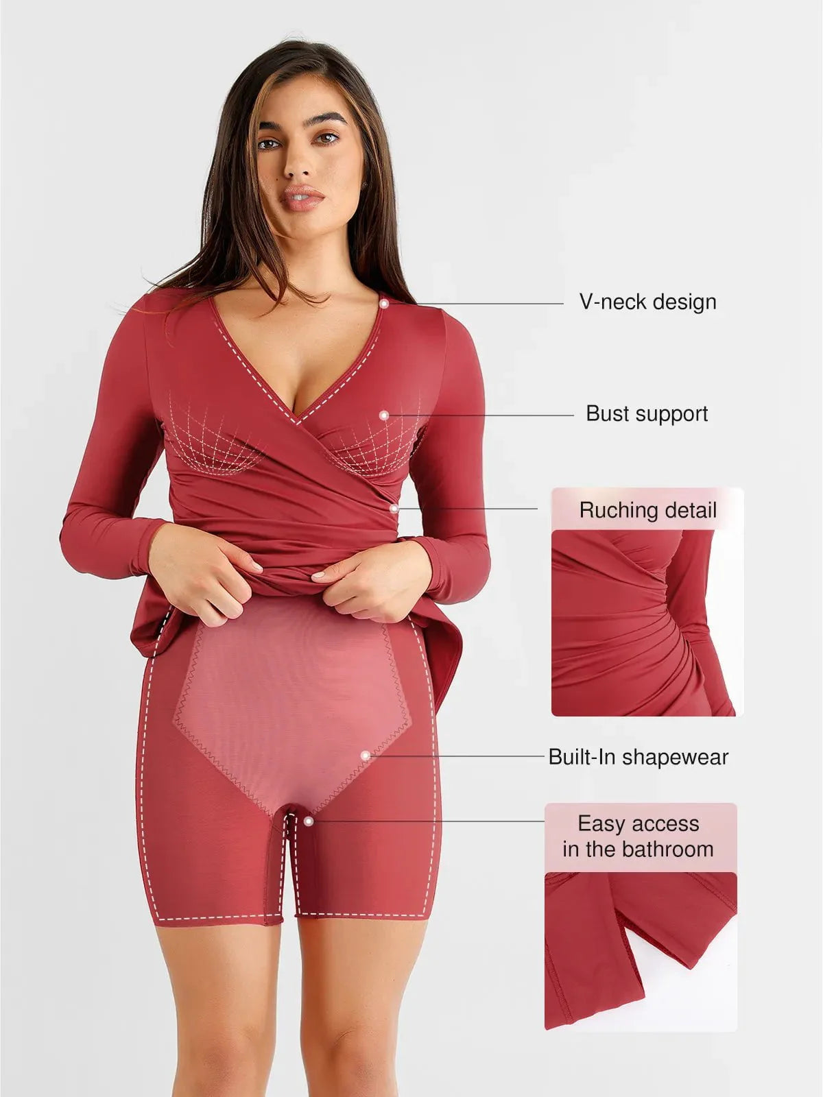 AURENE – Shaping Ruched Midi Dress - LivingCurves Formal Bodycon Party Winter Dress Rood / S