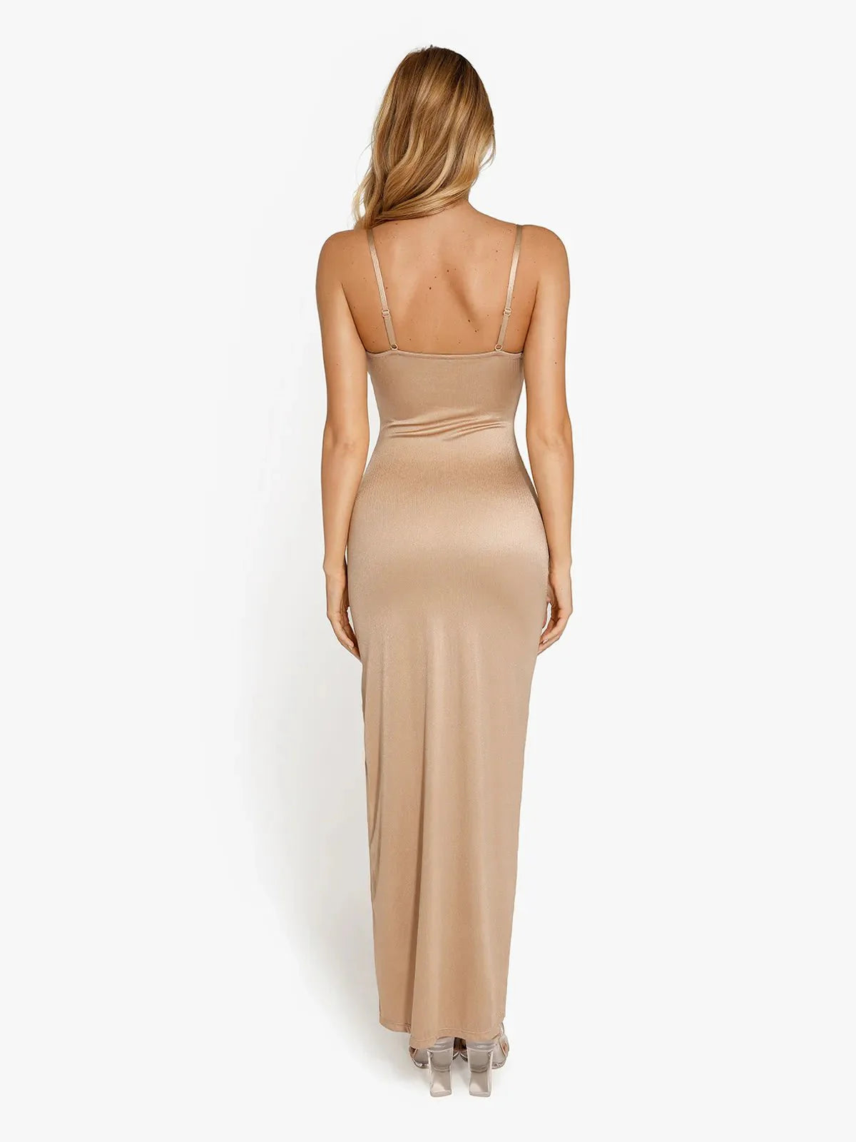 LEONA – Ruched Shine Sculpting Maxi Slip Dress