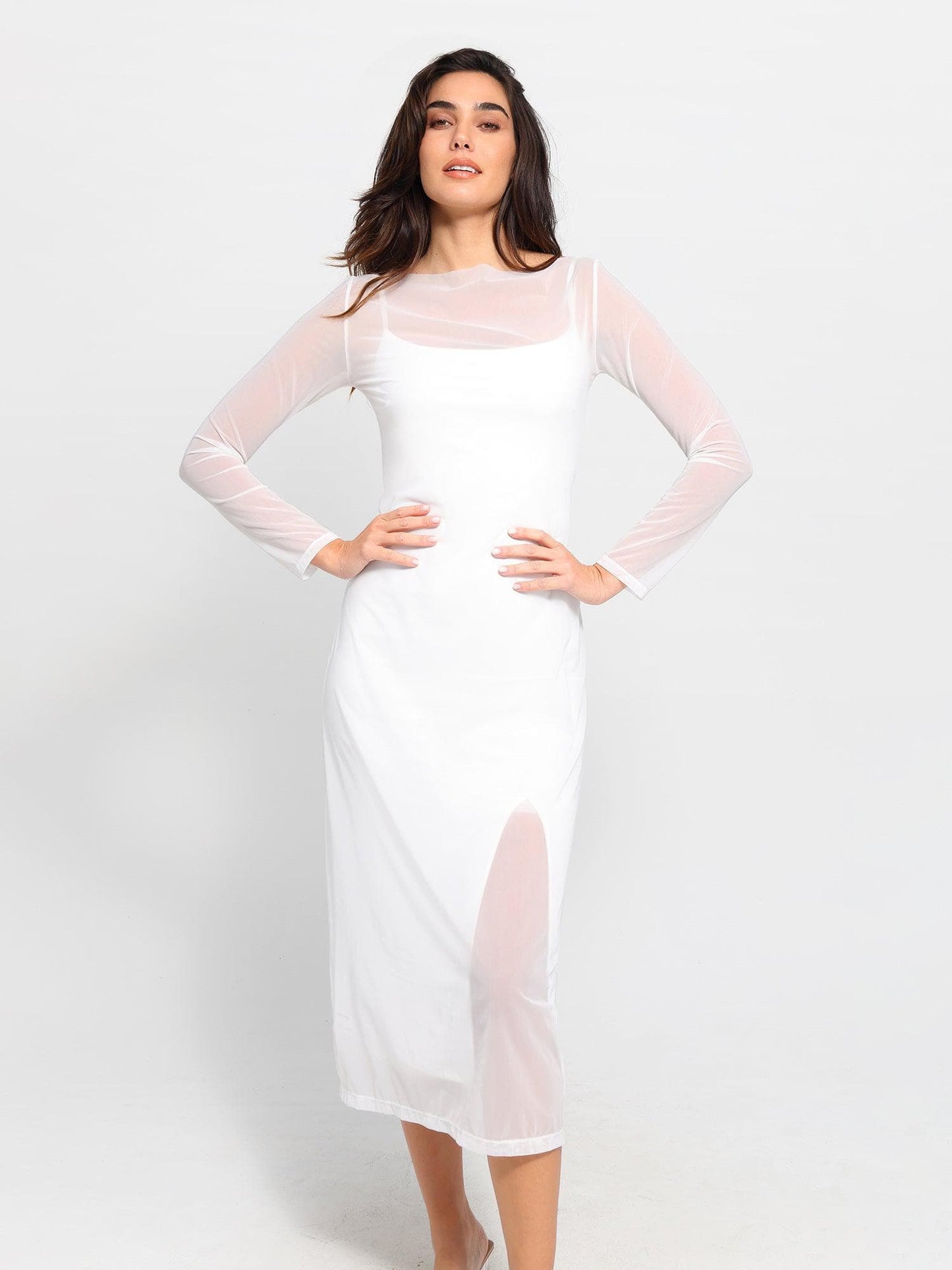 NOIR – Slimming Midi Jurk met Mesh Overlay