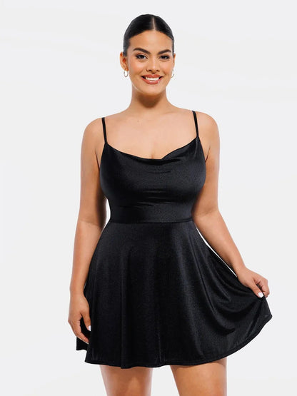 VIORA – Shaping Cowl Neck Flare Dress