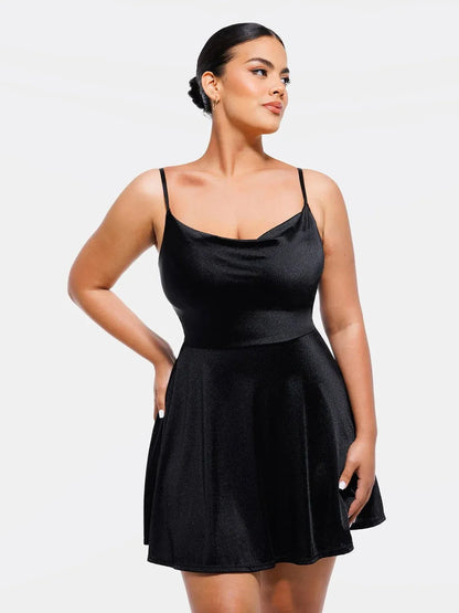 VIORA – Shaping Cowl Neck Flare Dress