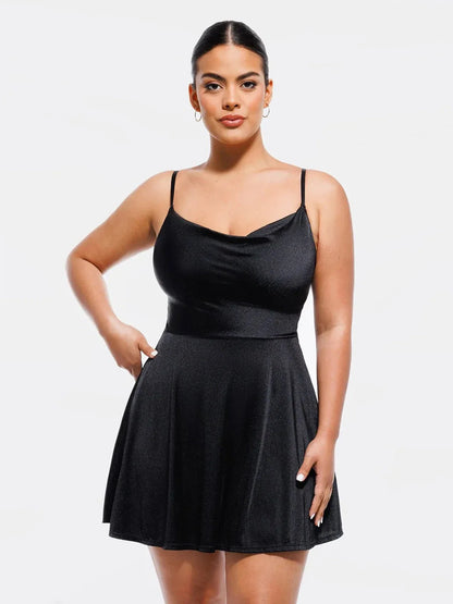 VIORA – Shaping Cowl Neck Flare Dress