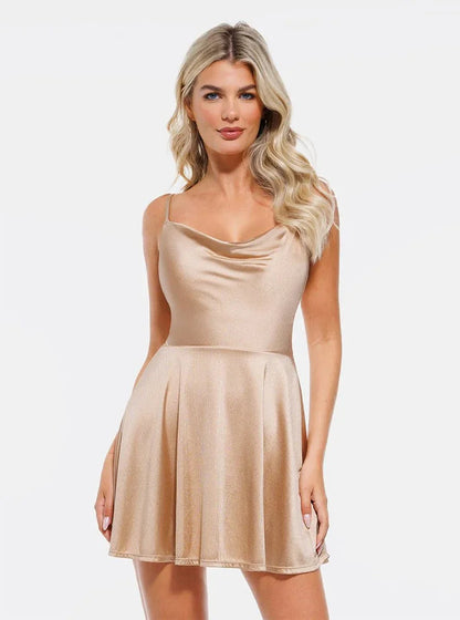 VIORA – Shaping Cowl Neck Flare Dress