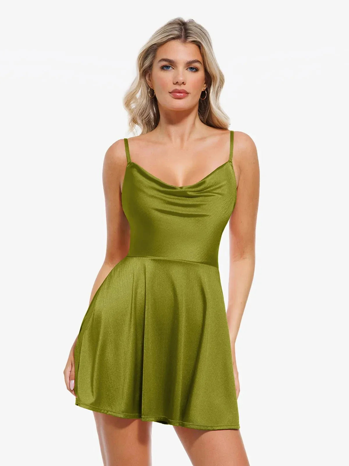 VIORA – Shaping Cowl Neck Flare Dress - LivingCurves Green / XS
