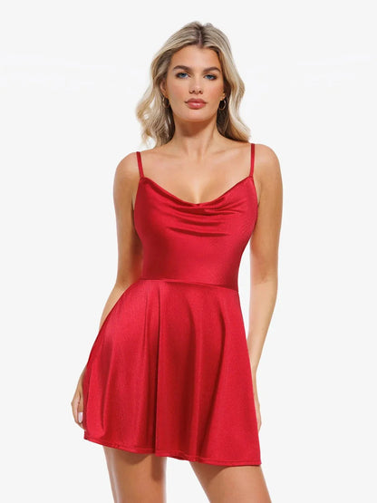 VIORA – Shaping Cowl Neck Flare Dress